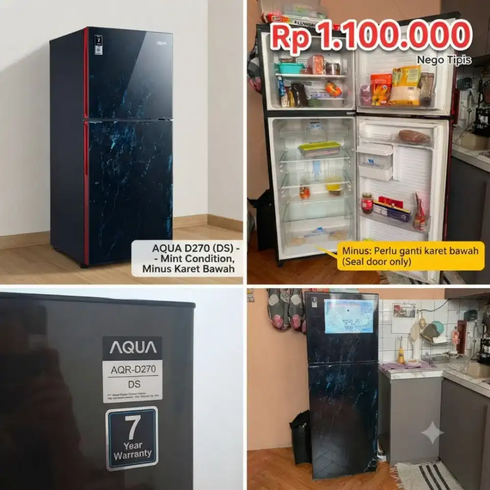Kulkas Aqua AQR-D270 2 Pintu Mulus Siap Pakai