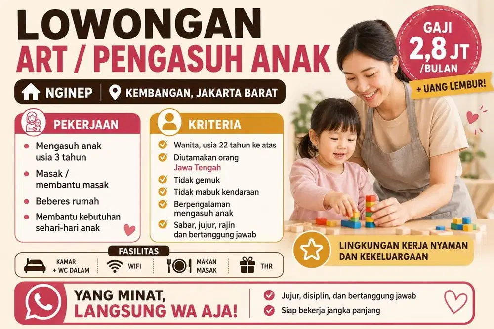 Lowongan ART MOMONG ANAK NGINAP JAKARTA