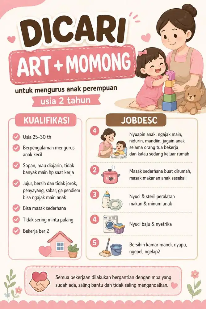 [MAJIKAN LANGSUNG] Lowongan kerja art momong atau nanny