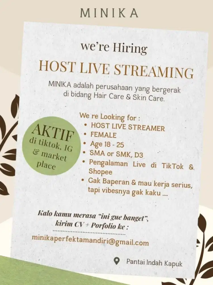 Dicari  Host Live Perempuan