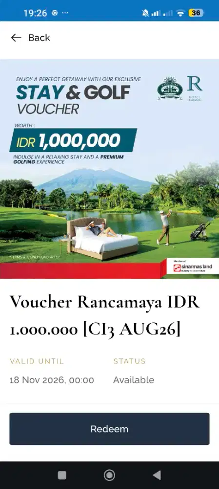Voucher 1 Juta Hotel/Golf di Rancamaya