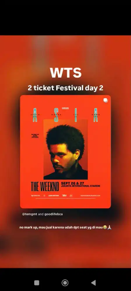 Tiket Konser The Weeknd Day 2 - Festival