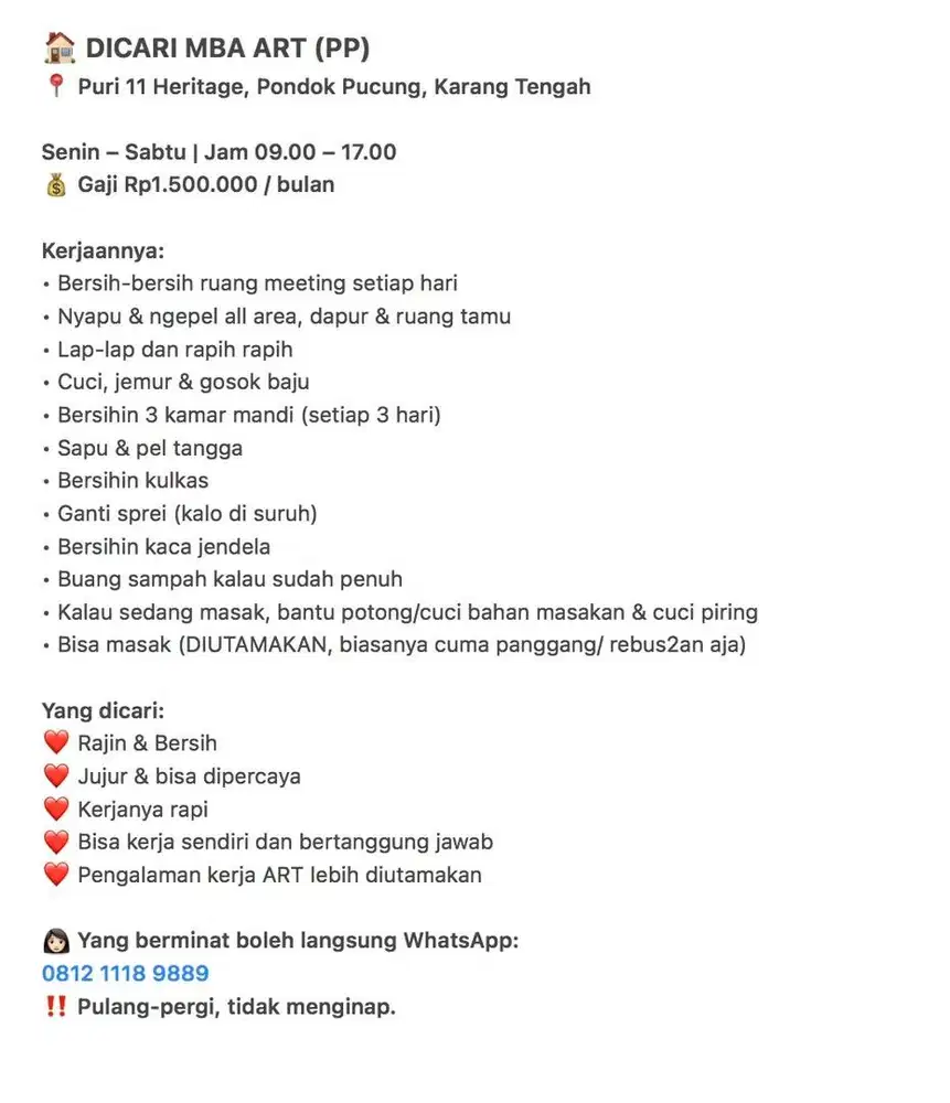 DICARI MBA ART (PULANG PERGI)