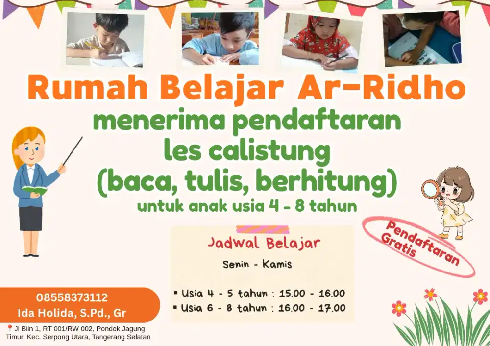 Menerima Les Calistung (membaca, menulis, berhitung)