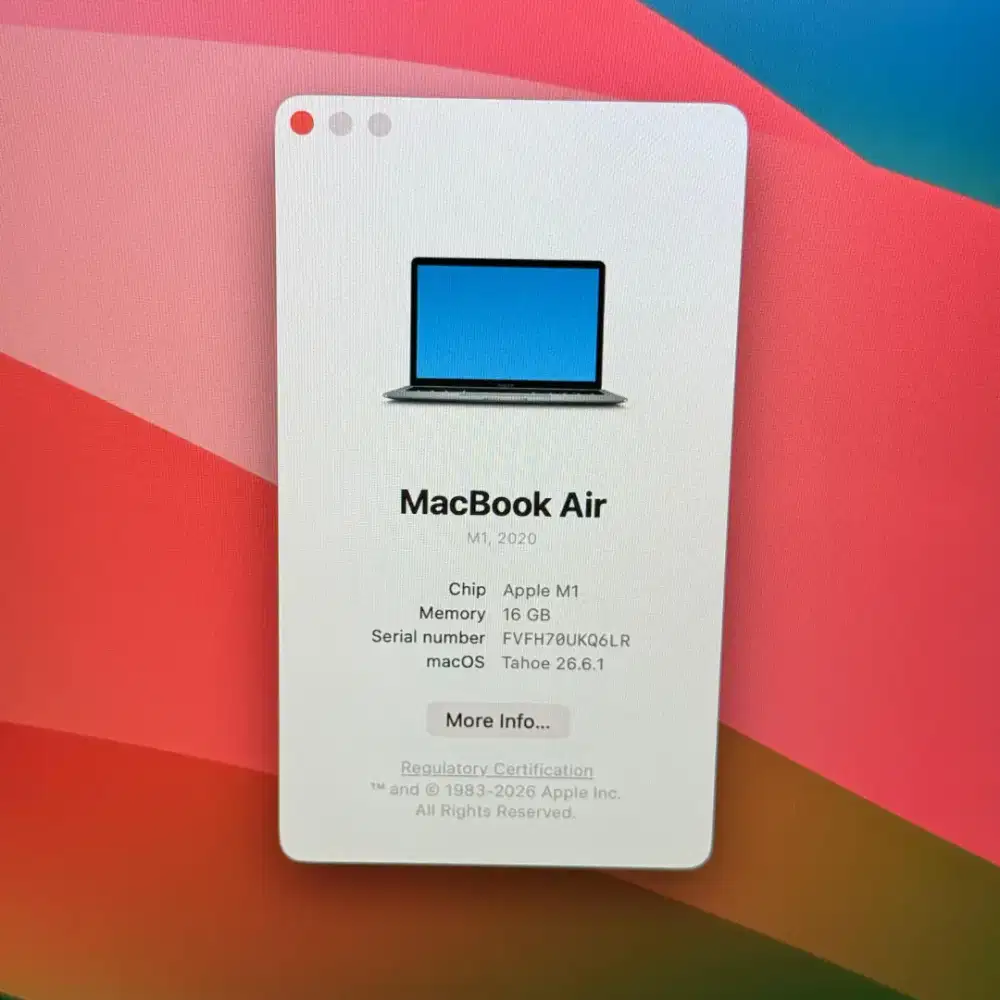 Macbook Air M1 Ram 16 Ssd 512 Layar 13 inch Full set Space Grey