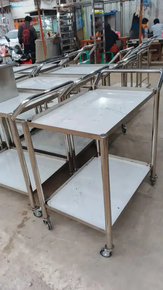 Trolley Stainless 2 Susun | Troli Restoran Catering Hotel | Siap Pakai