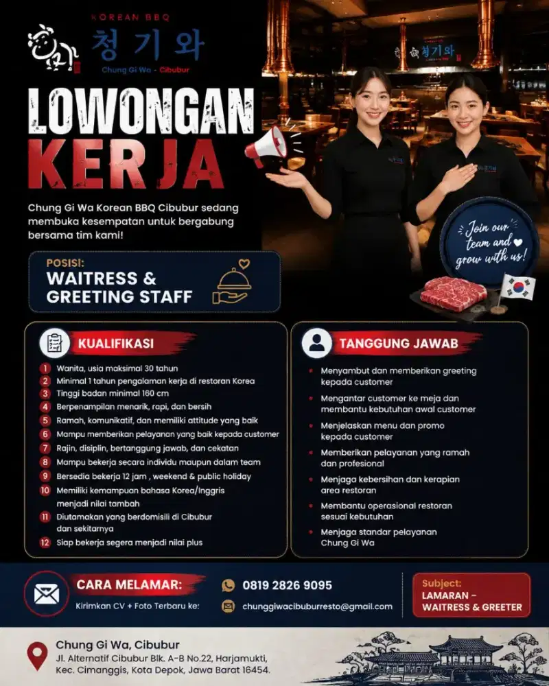 Waitress & Greeting Staff Restaurant