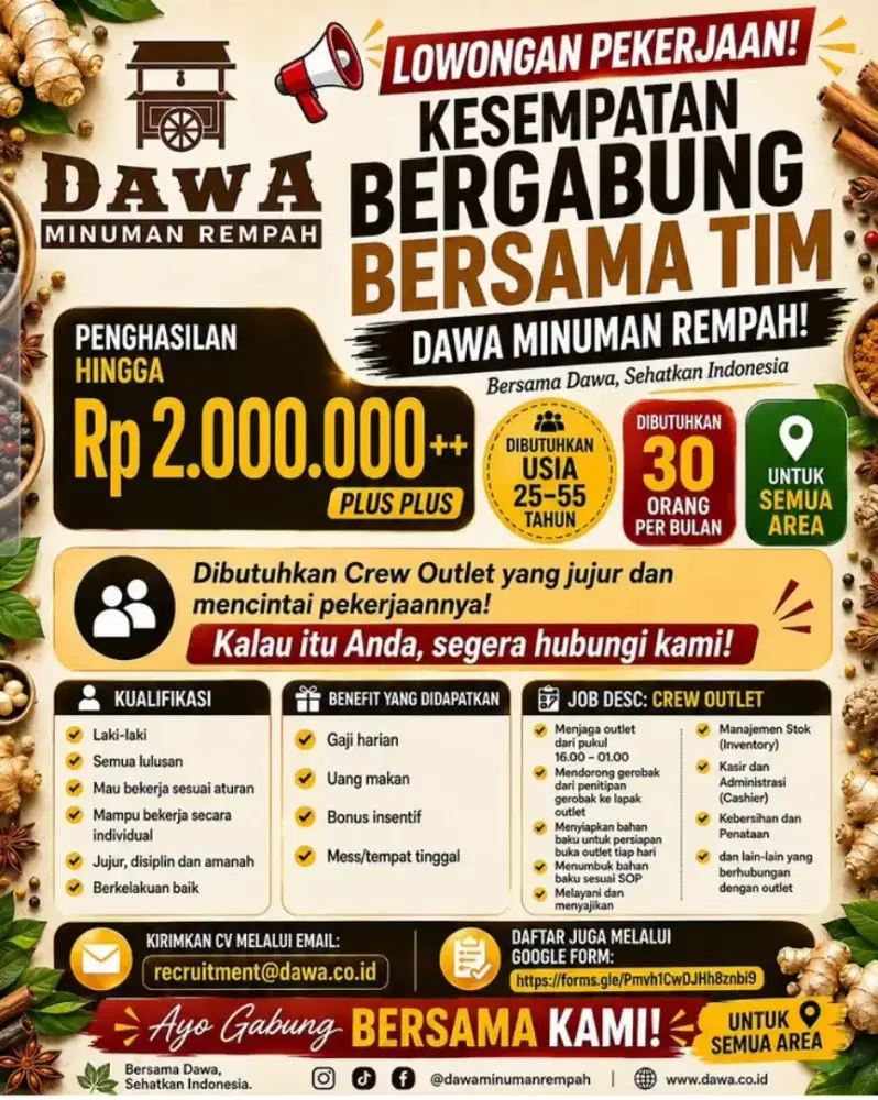 DIBUTUHKAN SEGERA, CREW OUTLET !!! GAJI 2JT +++