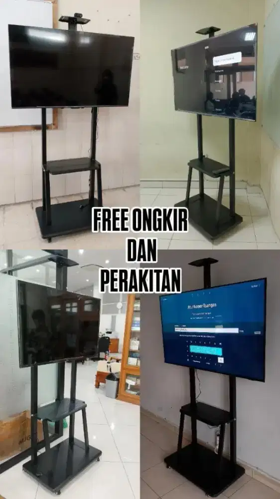 Bracket tv tipe standing dilengkapi roda penguncian (bracket/Breket)