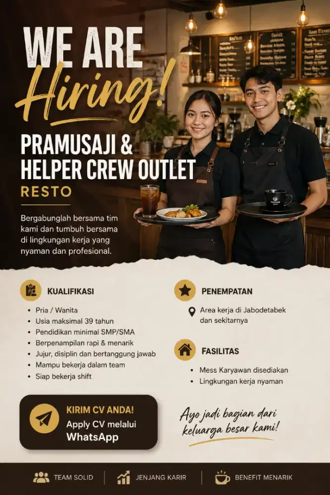 Butuh karyawan outlet cowok & cewek