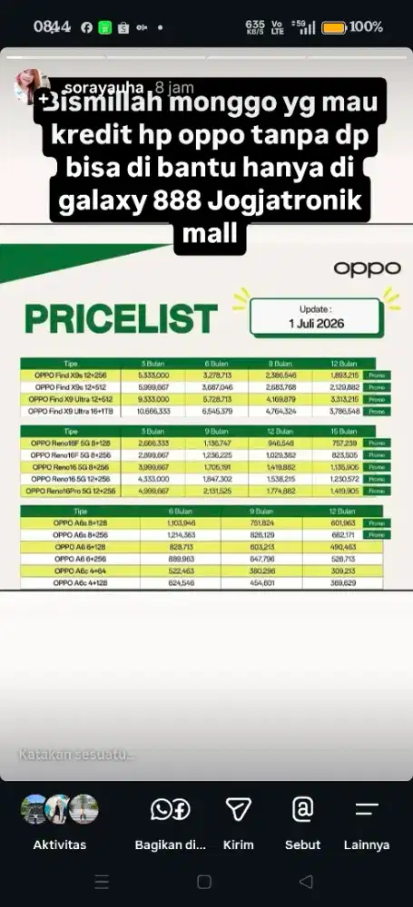 Oppo Reno 16f new garansi resmi 8,/256gb