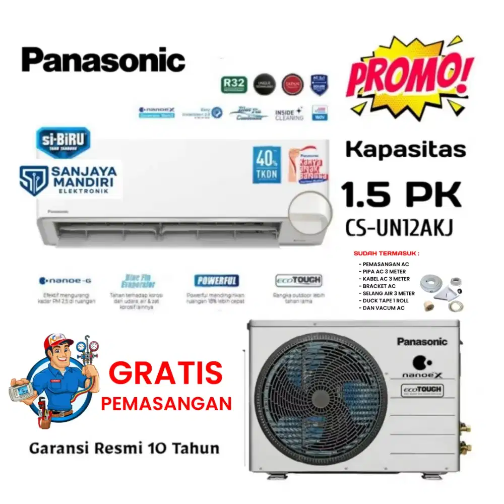 AC Split PANASONIC 1.5 PK Nanoe-X Purifier  Low Watt - CS UN12AKJ