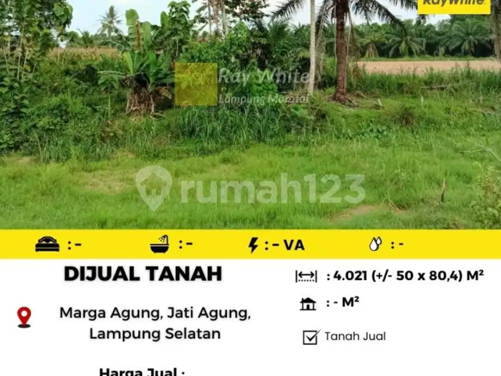 Dijual Tanah Berlokasi di Desa Marga Agung Jati Agung Lampung Selatan