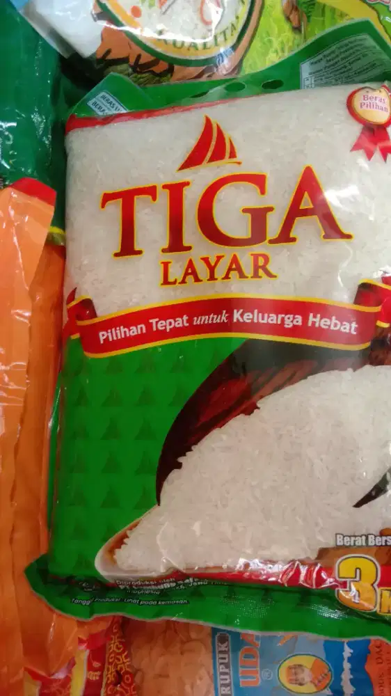 Beras 3 kg tiga layar grosir