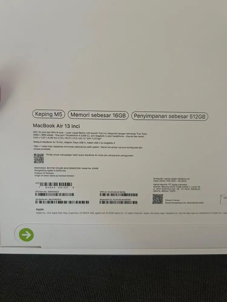 Macbook air m5 16/512 bnib ibox