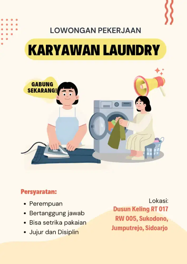 Dibutuhkan segera, pegawai laundry