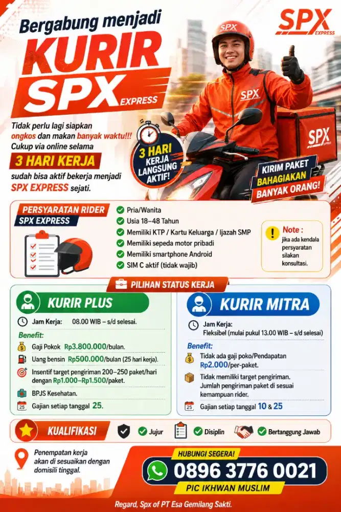 Lowongan kurir motor spx express Bekasi area
