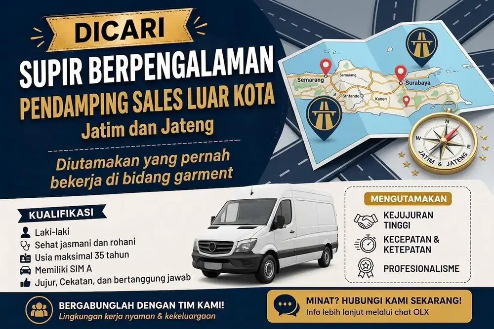 Dicari Supir berpengalaman untuk mendampingi Sales Luar Kota
