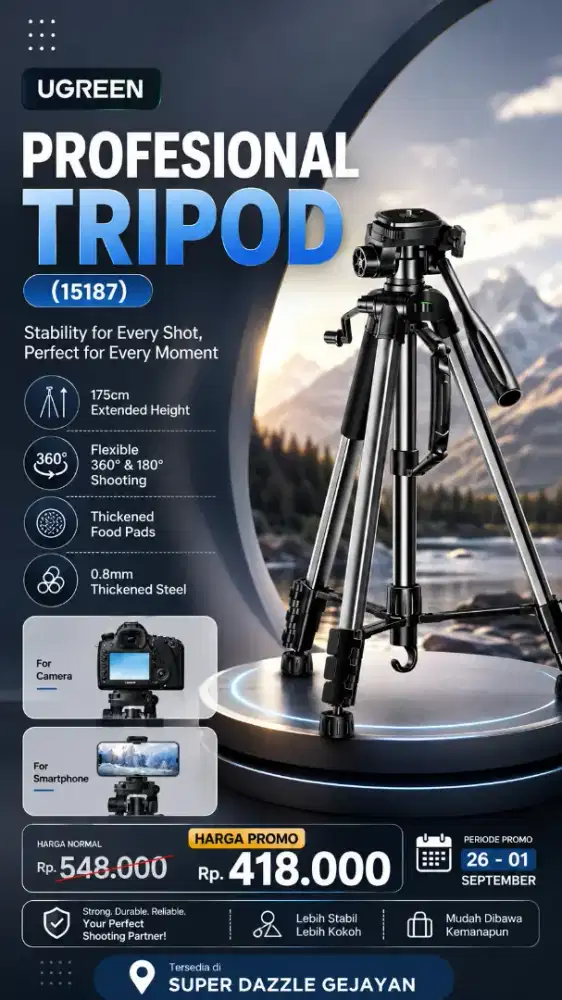 UGREEN PROFESIONAL TRIPOD FOR CAMERA & PHONE (15187)