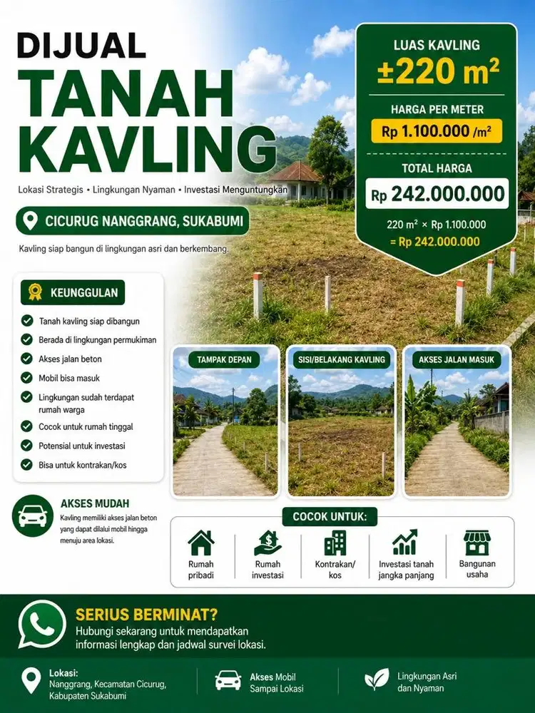 DIJUAL TANAH KAVLING – CICURUG NANGGRANG, SUKABUMI