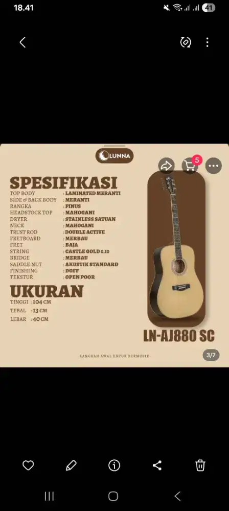 DIJUAL CEPAT GITAR AKUSTIK LUNNA AJ- 880 LIKE NEW