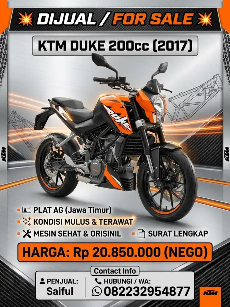 Perfect Condition!!Ktm Duke 200cc 2018 Plat AG Mulus-Mustika Saiful
