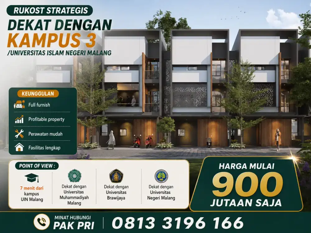 Rukost Exclusive Dekat UIN 3 Malang Cuma 900 Jutaan - Full Furnish Siap Cuan