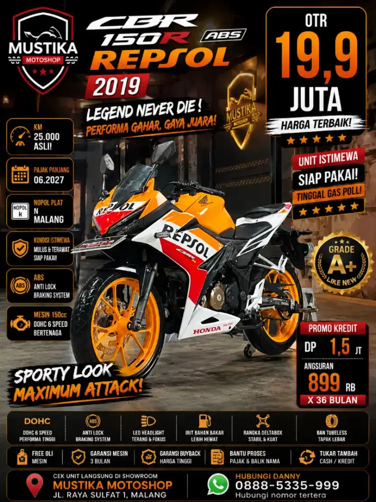 Km 25rb‼️Honda CBR 150R ABS Repsol 2019. DANNY Mustika Motor Sulfat