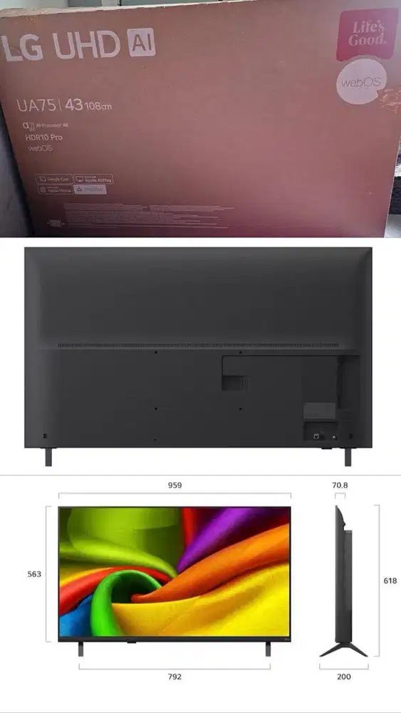 Smart TV LG UHD AI 43 Baru Lengkap Dus Plastik Kaki Penyangga Remote