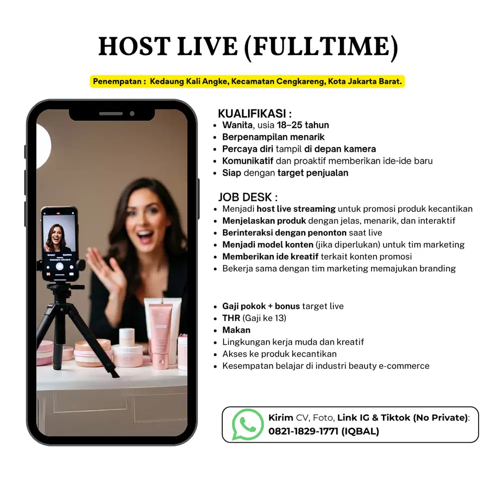 Host Live - SKINCARE & MAKEUP (FULLTIME) - FREE MAKAN