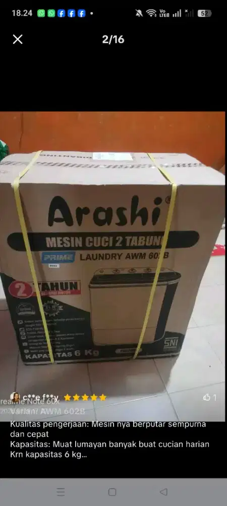 Mesin Cuci Arashi 6 kg