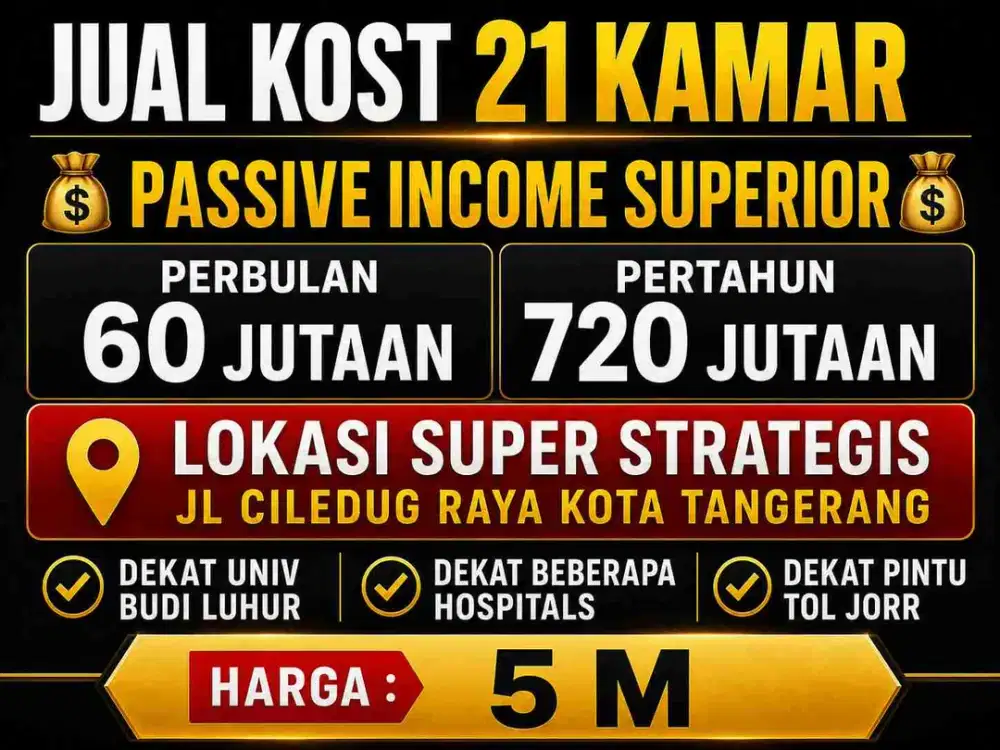 JUAL KOSAN 21 KAMAR CILEDUG TANGERANG