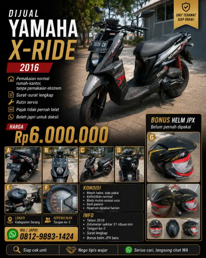 Yamaha X-Ride 2016 Terawat – Surat Lengkap + Bonus Helm JPX Baru