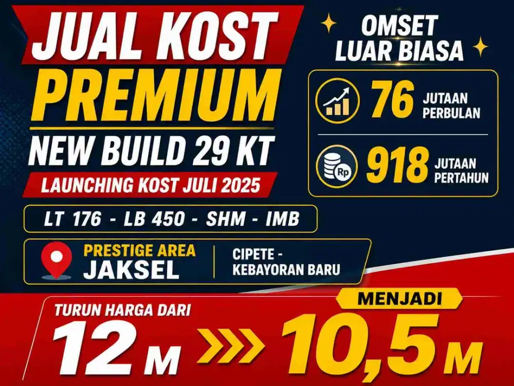 JUAL KOST KOSAN PREMIUM NEW BUILD CIPETE KEBAYORAN BARU