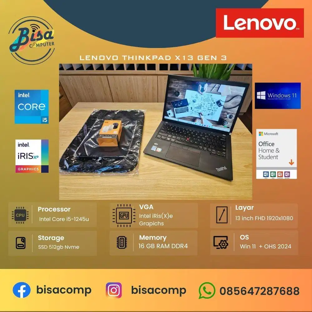 Lenovo Thinkpad X13 Gen 3 Core i5 12th Gen SSD 512gb Ram 16gb 13inchFH