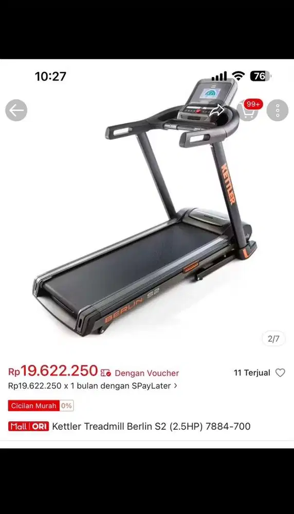 Kettler Berlin S2 2.5HP Treadmill – Kondisi Terawat