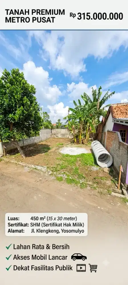 DIJUAL MURAH Tanah Luas & Strategis Siap Bangun di Pusat Kota Metro!