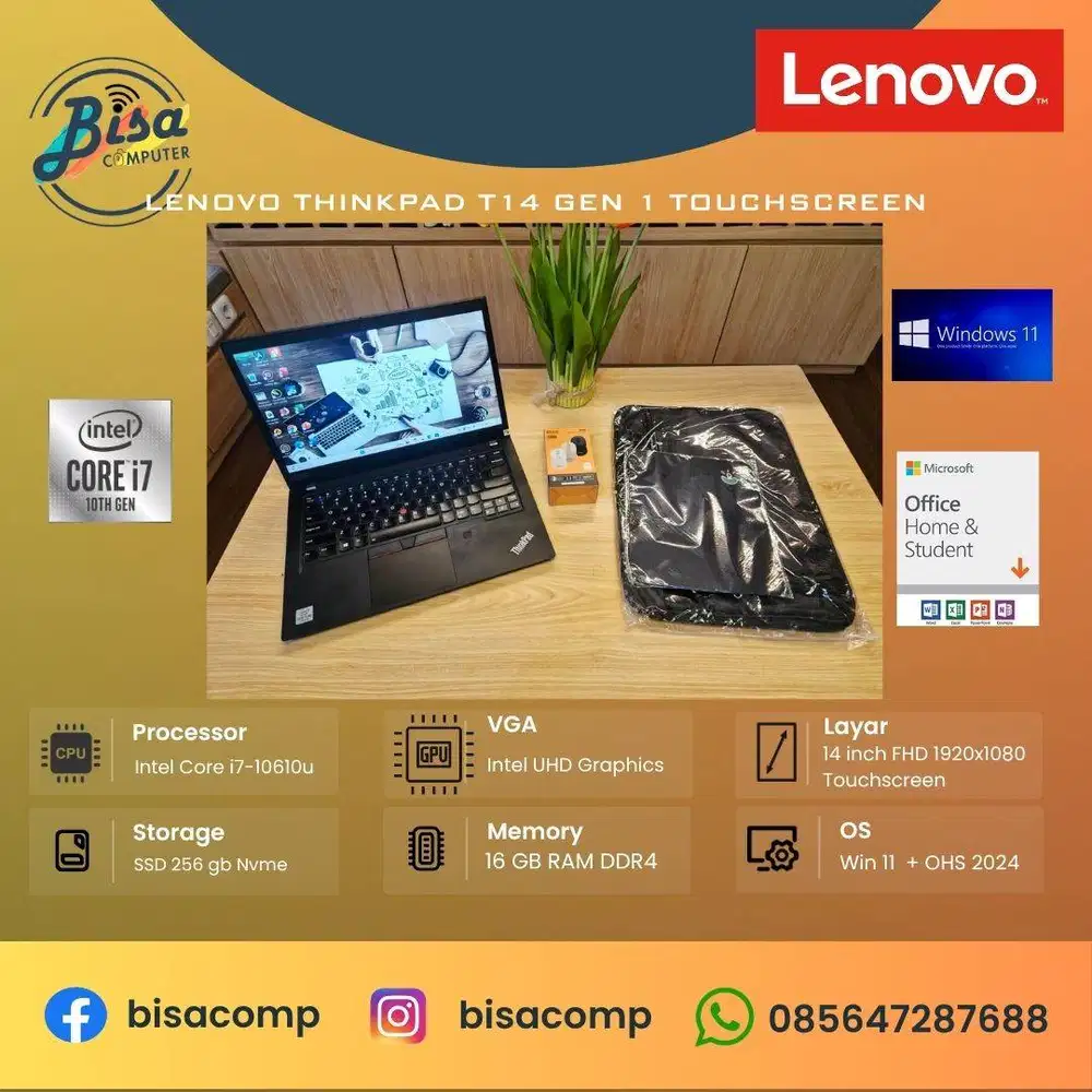 Lenovo Thinkpad T14 Gen 1 Core i7 10th gen SSD 256gb 16gb 14inchFHD