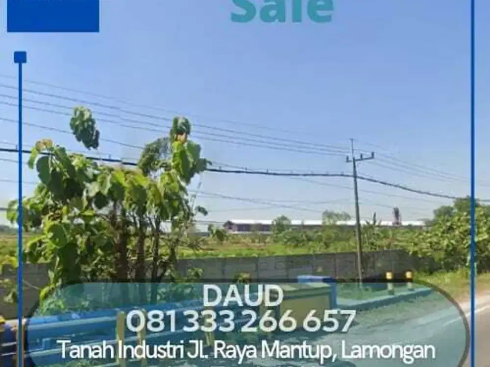 Murah Tanah Industri di Jalan Raya Mantup Lamongan UMR Rendah