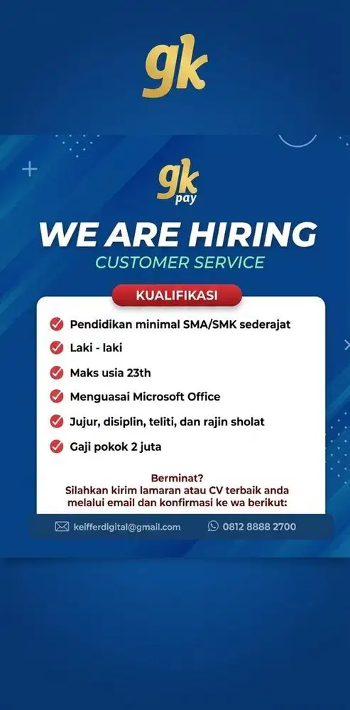 Customer Service dan Admin Grosir Kuota