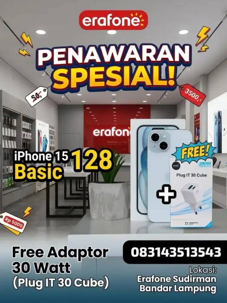 Hari terakhir Promo iPhone 15 basic garansi resmi Free Adaptor