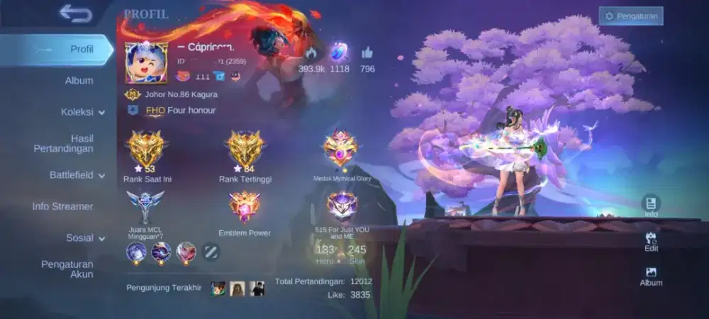 Jual akun mobile legend