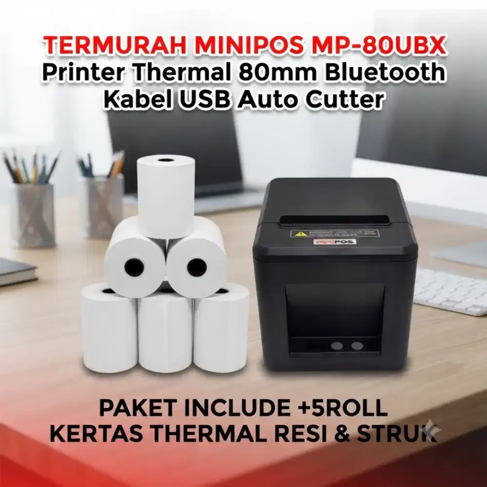 MINIPOS MP-80UBX Printer Thermal 80mm Bluetooth Kabel USB Auto Cutter