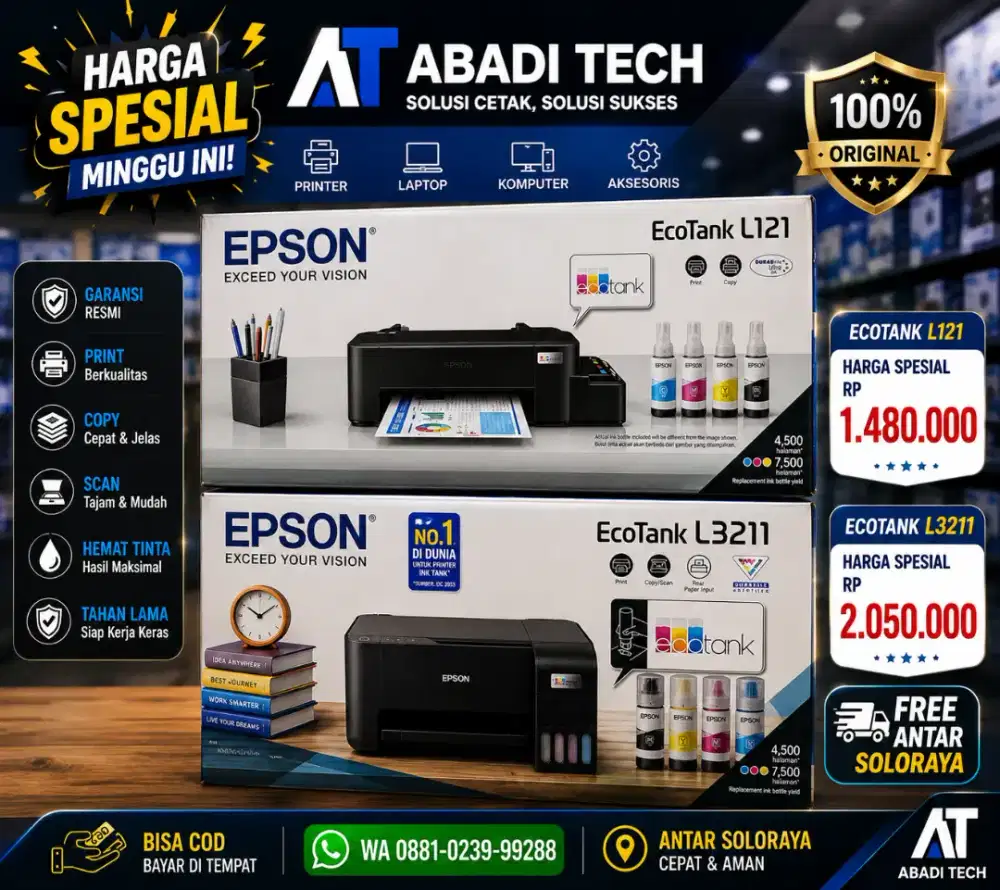 printer Epson l121, L3211, L3251 new garansi resmi epson