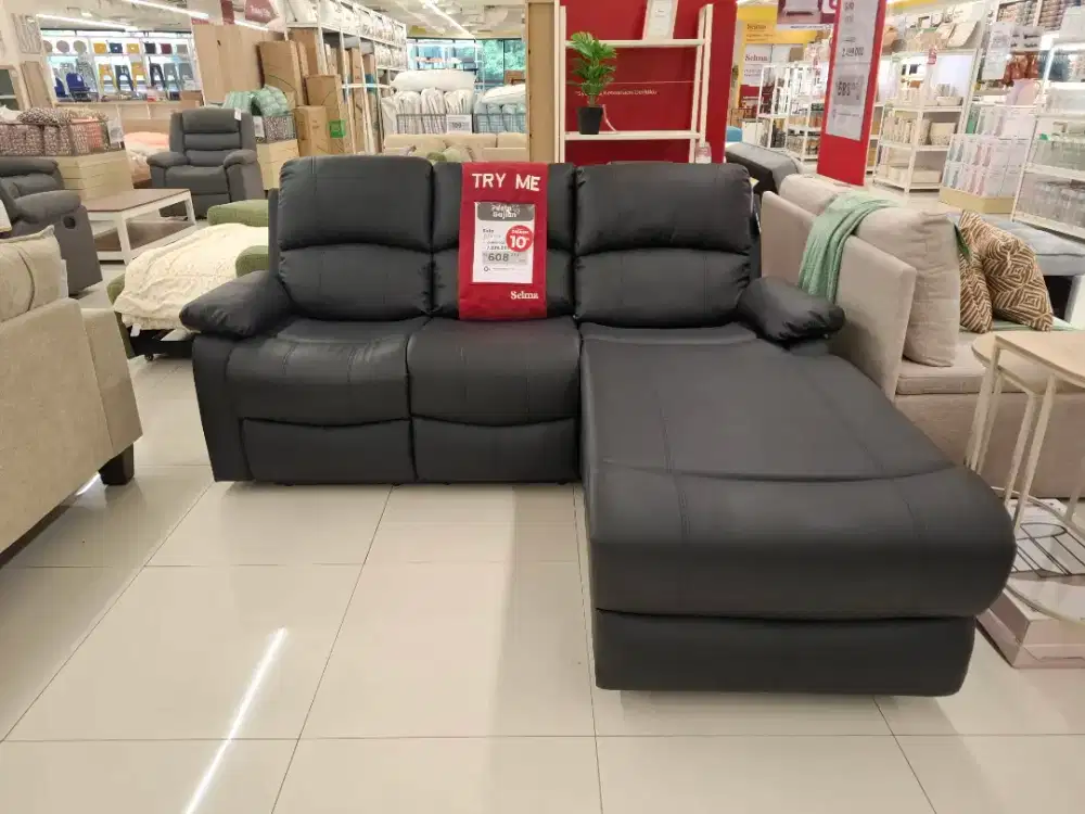 SOFA L RECLINER HITAM LIVERTON