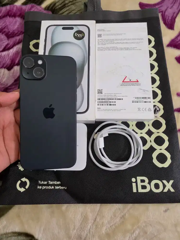 iphone 15 plus 128gb resmi iBox battry health 95%,fulset original