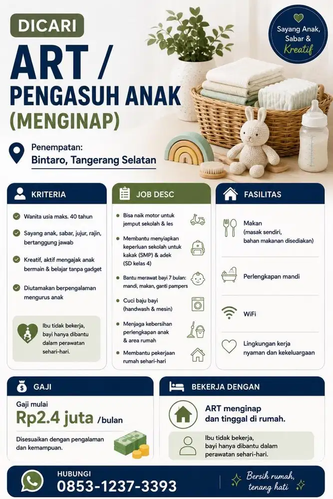 Dicari ART Momong (Menginap)
