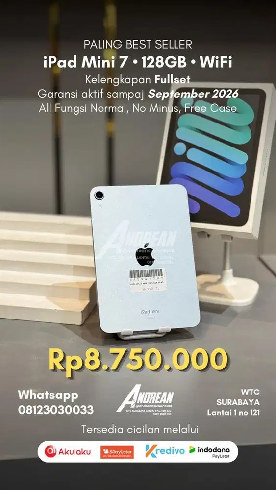 Second Ipad Mini 7 wifi 128gb Garansi