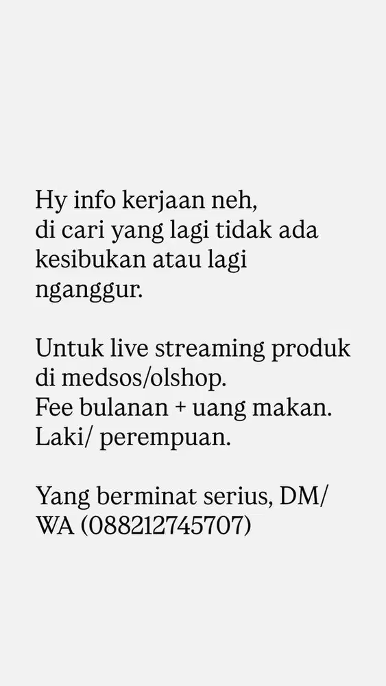 Lowongan kerja HOST live streaming