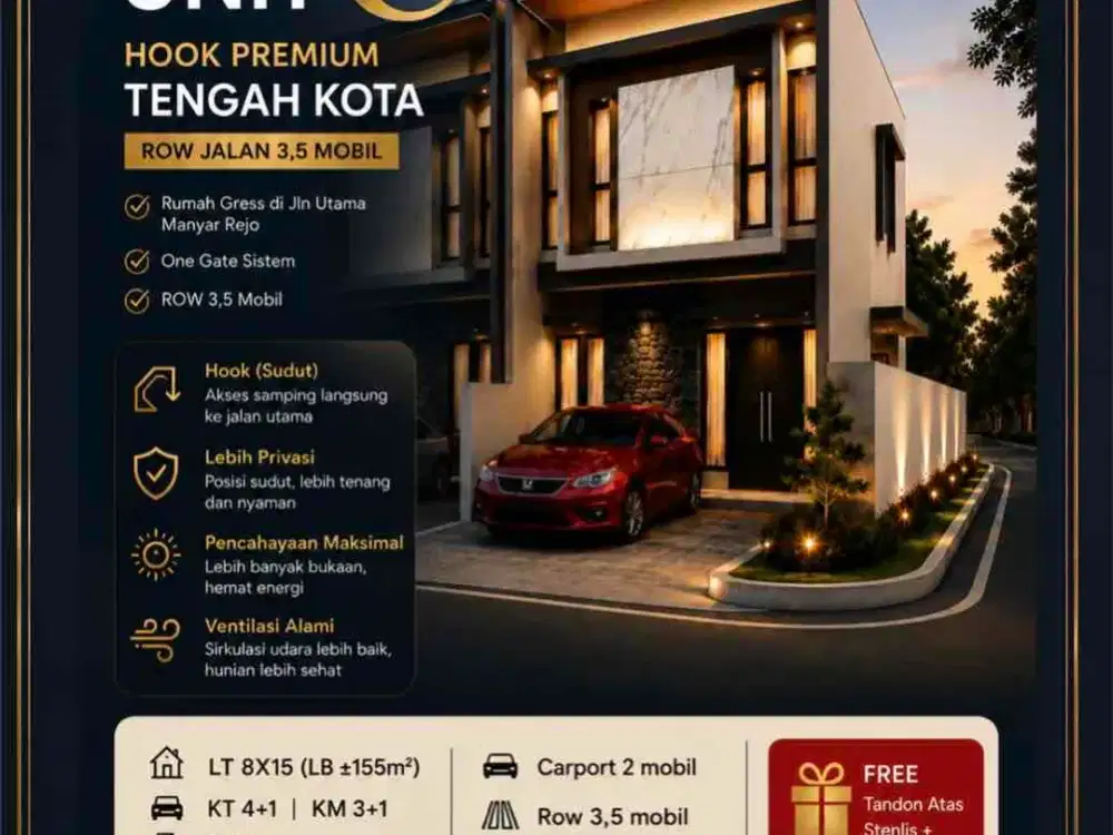 Dijual Rumah Manyar! Jalan Utama! Banyak Promo! 2 LT! Baru Gress!
